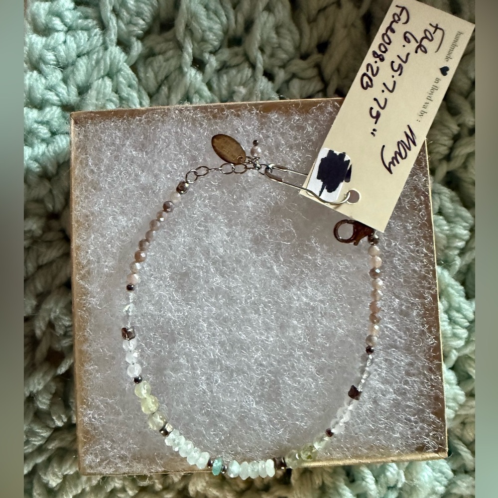 Anne Vaughan Fae bracelet natural gemstone rose quartz, aquamarine, blue apatit